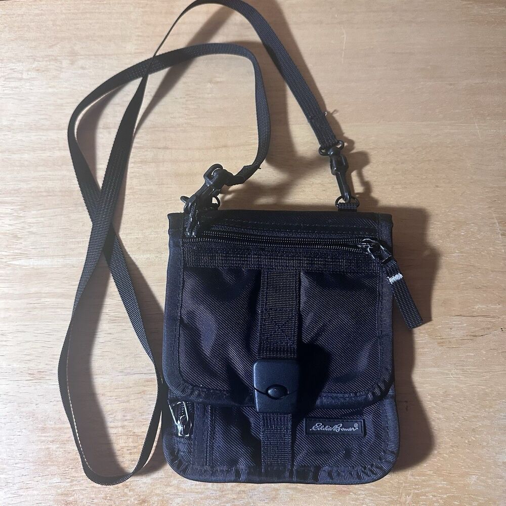 Eddie Bauer Black Nylon Travel Neck Wallet Passport Pouch Crossbody Organizer